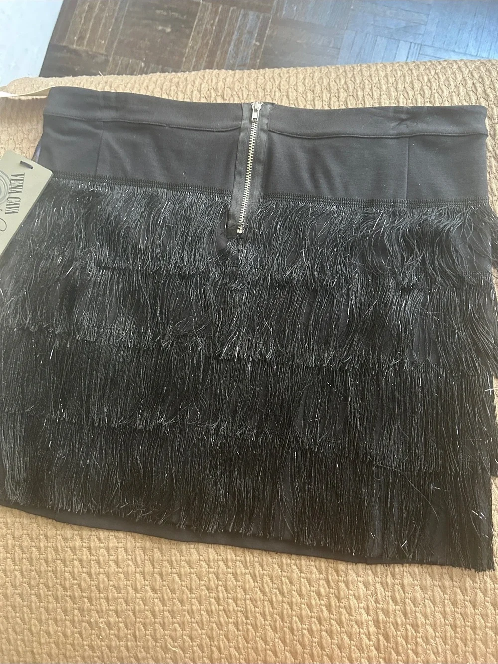 Aqua Black Fringe Tiered Mini Skirt